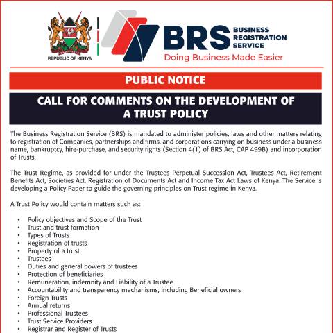 Document preview: Trust Policy Public Notice — Policy, Kenya (CERFA n°Trust-Policy-Public-Notice)