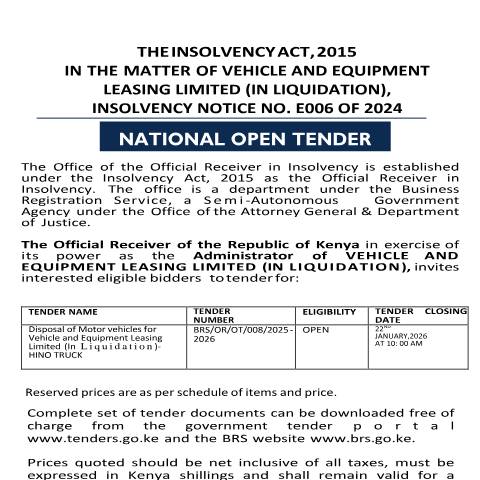 Document preview: Tender Notice-VAELL — Document, Kenya (CERFA n°Tender-Notice-VAELL)