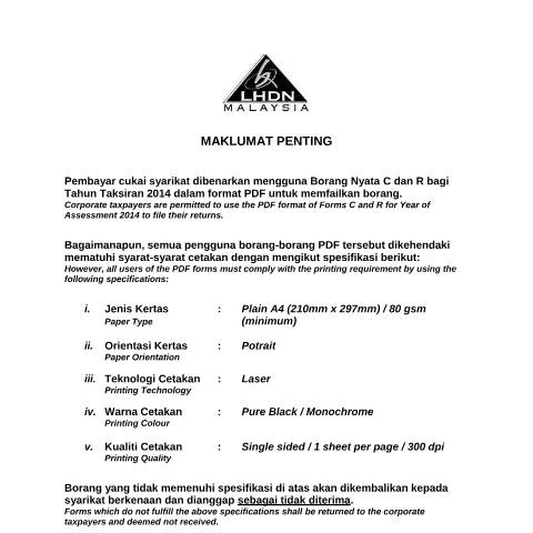 Document preview: Form Printing Requirements — Company, Malaysia
