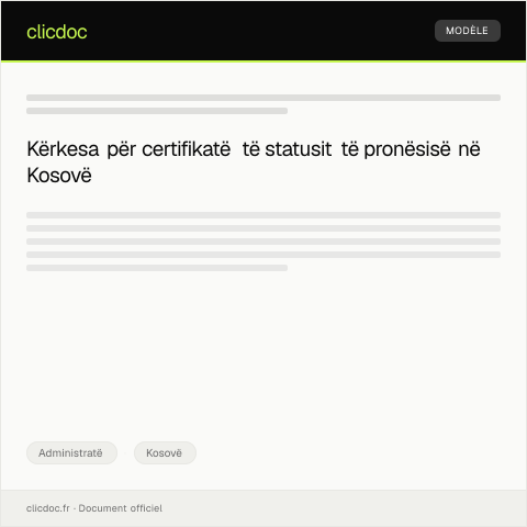 Document preview: Kërkesë për certifikatë të statusit të pronësisë — Administratë, Kosovë