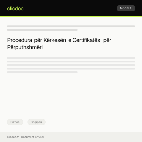 Document preview: Kërkesë për Certifikatë për Përputhshmëri me Standardet Kombëtare — Biznes, Shqipëri