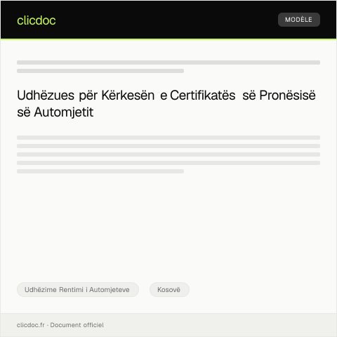 Document preview: Kërkesa për certifikatë pronësie të automjetit në Agjencinë e Regjistrimit të Bizneseve të Kosovës — Udhëzime Rentimi i Automjeteve, Kosovë