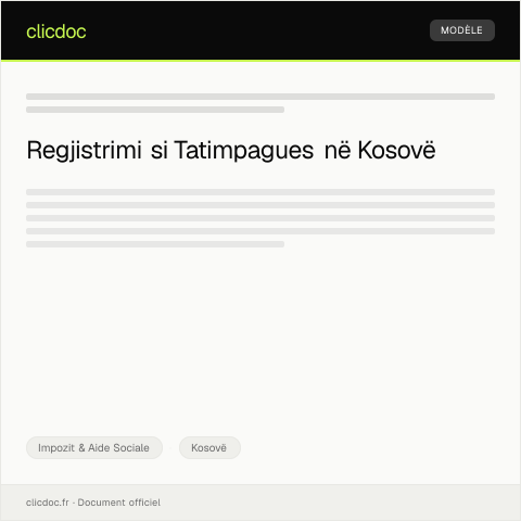 Document preview: Kërkesë për Regjistrim të Tatimpaguesit në Administratën Tatimore të Kosovës — Impozit & Aide Sociale, Kosovë