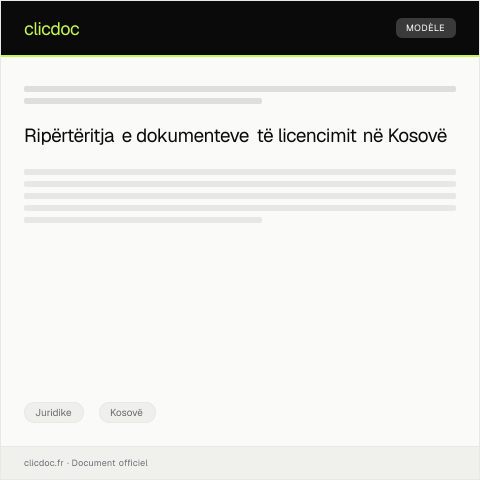 Document preview: Kërkesë për ripërtëritje të dokumenteve të licencimit — Juridike, Kosovë
