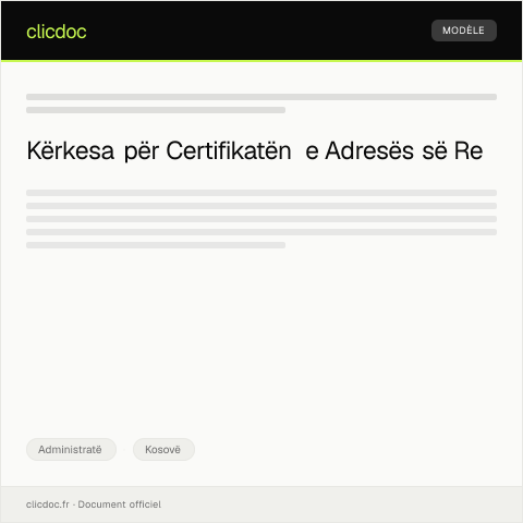 Document preview: Kërkesë për certifikatë të adresës së re — Administratë, Kosovë