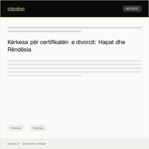 Document preview: Kërkesë për certifikatë të divorci — Familje, Kosovë