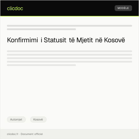 Document preview: Kërkesë për konfirmim të statusit të mjetit — Automjet, Kosovë