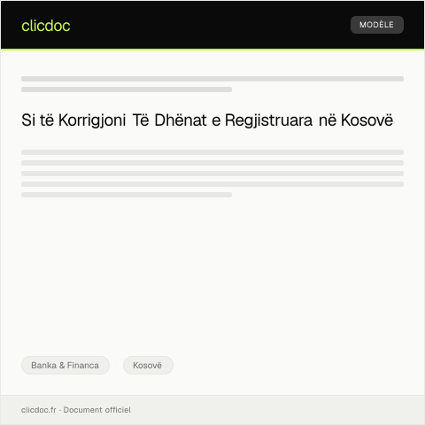 Document preview: Kërkesë për korrigjim të të dhënave të regjistruara — Banka & Financa, Kosovë