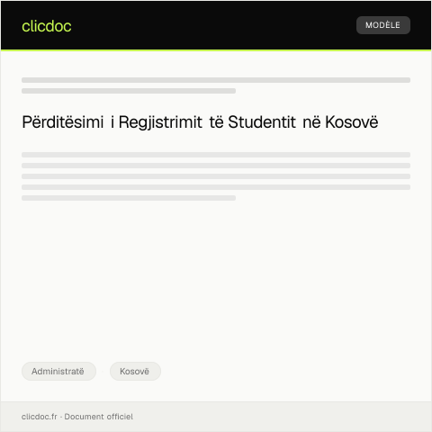 Document preview: Kërkesë për përditësim të regjistrimit të studentit — Administratë, Kosovë