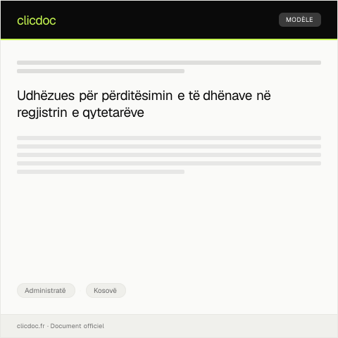 Document preview: Kërkesë për përditësim të të dhënave në regjistrin e qytetarëve për regjistrim të ri — Administratë, Kosovë
