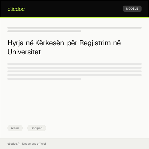 Document preview: Kërkesë për regjistrim në universitet — Arsim, Shqipëri
