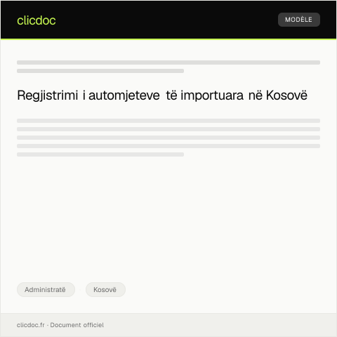 Document preview: Kërkesë për regjistrim të automjetit të importuar — Administratë, Kosovë