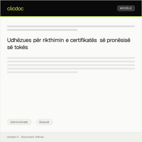 Document preview: Kërkesë për rikthim të certifikatës së pronësisë së tokës — Administratë, Kosovë