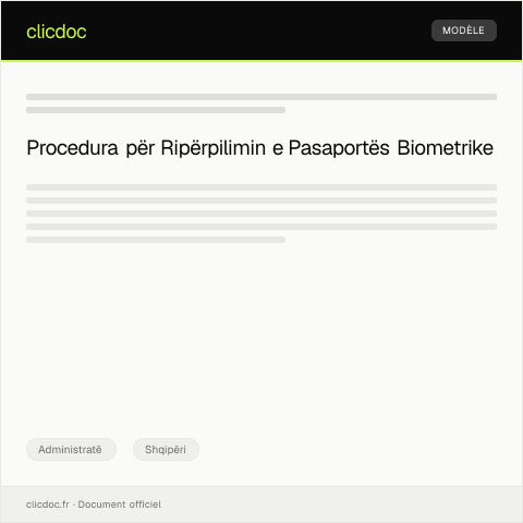 Document preview: Kërkesë për ripërpilim të pasaportës biometrike — Administratë, Shqipëri