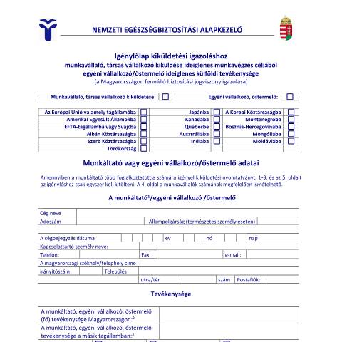 Document preview: NEU.72.K — Kézi kitöltés — NEAK_EGESZSEGBIZTOSITAS, Magyarország (CERFA n°NEU.72.K)