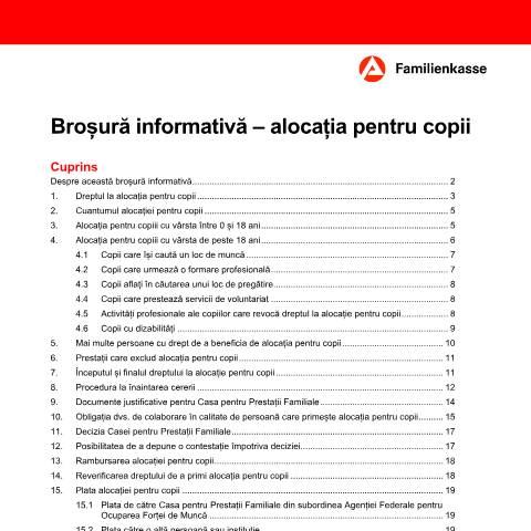 Dokumentvorschau: kg2-ro-merkblattkindergeld_ba035435 — Öffnet in neuem Tab Broșura informativă Alocație pentru copii (KG2-ro) Merkblatt zum Kindergeld (rumänisch) pdf | 354.74 KB | barrierefrei — Familienkasse/kg2, Deutschland (CERFA n°kg2-ro-merkblattkindergeld_ba035435)