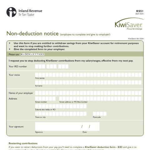 Document preview: Non-deduction notice — KiwiSaver, New Zealand (CERFA n°KS51)