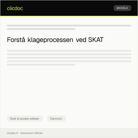 Document preview: Klage over skat — Skat & sociale ydelser, Danmark
