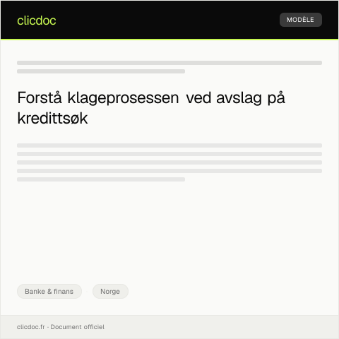 Document preview: Klage på avslag på kredittsøk — Banke & finans, Norge