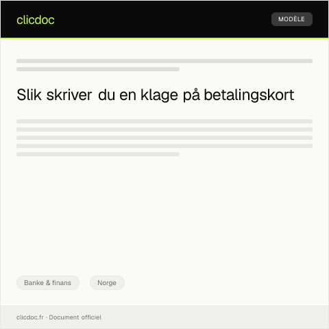 Document preview: Klage på betalingskort — Banke & finans, Norge