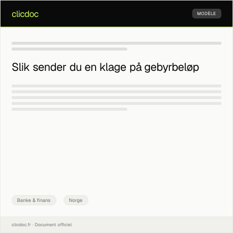 Document preview: Klage på gebyrbeløp — Banke & finans, Norge