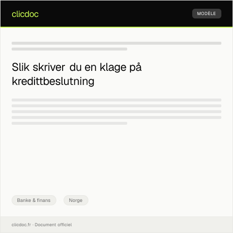 Document preview: Klage på kredittbeslutning — Banke & finans, Norge