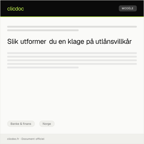 Document preview: Klage på utlånsvillkår — Banke & finans, Norge