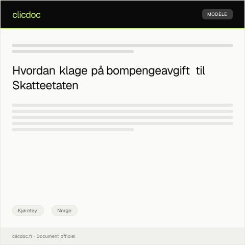 Document preview: Klager på bompengeavgift — Kjøretøy, Norge
