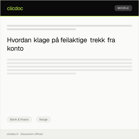 Document preview: Klage på uriktig trekk fra konto — Bank & finans, Norge