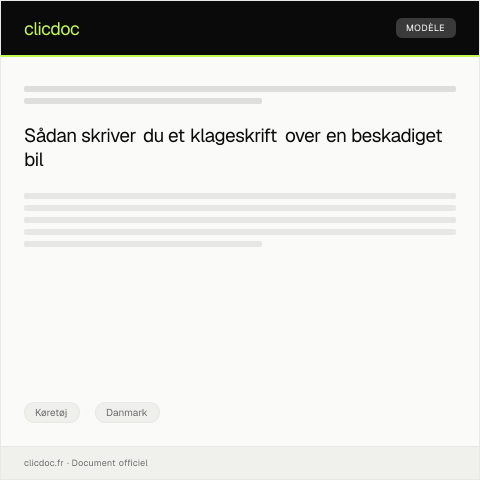 Document preview: Klageskrift over beskadiget bil ved køb — Køretøj, Danmark