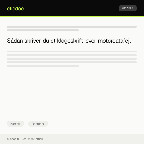 Document preview: Klageskrift over fejl i motordata — Køretøj, Danmark