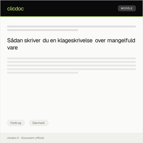 Document preview: Klageskrivelse over mangelfuld vare — Forbrug, Danmark