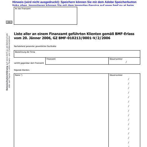 Dokumentvorschau: GBH1 — Klientenliste gewerblicher Buchhalter — Steuern, Österreich (CERFA n°GBH1)