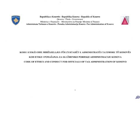 Document preview: CODE OF ETHICS AND CONDUCT FOR OFFICIALS OF TAX ADMINISTRATION OF KOSOVO — Documents, Kosovë