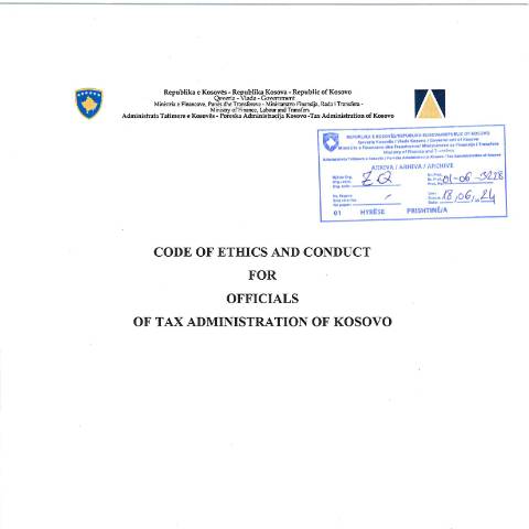 Document preview: Code of Ethics and Conduct for Officials of Tax Administration of Kosovo — Udhezues Manuale Dhe Rregullore, Kosovë