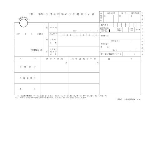 Document preview: F1-30 交付金銭等の支払調書（同合計表） — 令和 年分 交付金銭等の支払調書合計表（PDF/147KB） — hotei, 日本 (CERFA n°F1-30)