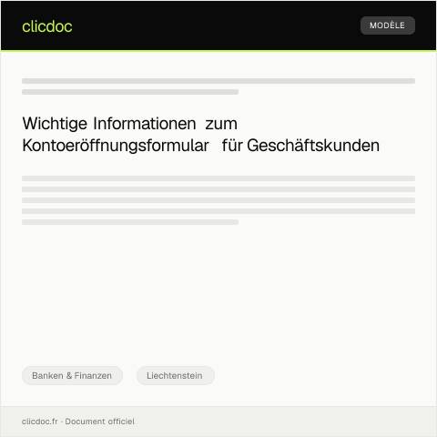 Dokumentvorschau: Kontoeröffnungsformular für Geschäftskunden — Banken & Finanzen, Liechtenstein