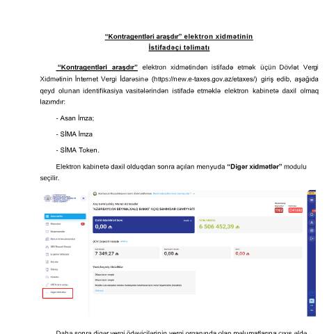 Document preview: "Kontragentləri araşdır" sorğusunun təqdim edilməsi — Digər vergi/rəsmi sənədlər (autres documents fiscaux/officiels), Azərbaycan