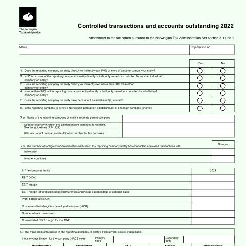 Document preview: Controlled transactions and accounts outstanding (DISCONTINUED) — Skatteetaten / The reports provide an outline of a company's transactions and accounts within a, Norge (CERFA n°RF-1123)