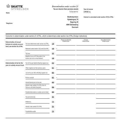 Document preview: Correction to Section 21 of PAL, which is determined under section 4a of PAL (foreign institutions), 07.070 K EN — 07 Tax: gift tax and pension, Danmark (CERFA n°07.070K)