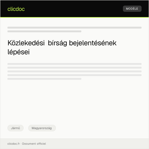 Document preview: Közlekedési bírság bejelentése — Jármű, Magyarország
