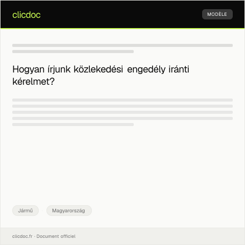 Document preview: Közlekedési engedély kérvényezése — Jármű, Magyarország