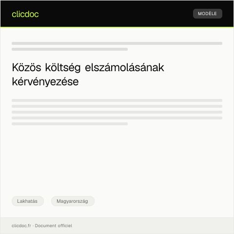 Document preview: Közös költség elszámolásának kérvényezése a közös képviselettől — Lakhatás, Magyarország