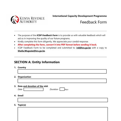 Document preview: KRA ICDP Feedback Form — Form, Kenya (CERFA n°KRA-ICDP-Feedback-Form)