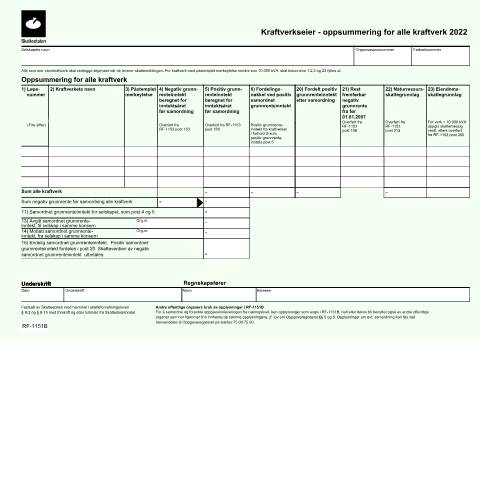 Document preview: Power plant owner – summary for all power plants (DISCONTINUED) — Skatteetaten / Forms, Norge (CERFA n°RF-1151)