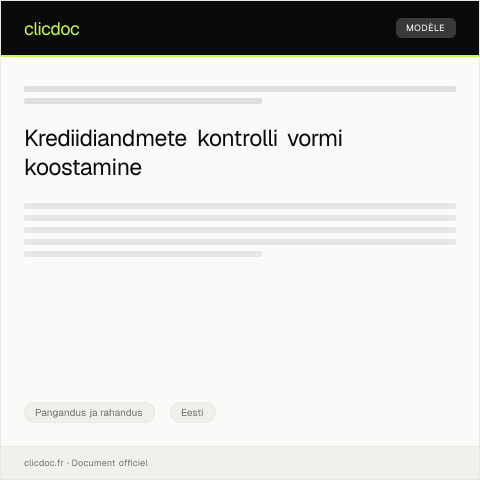 Document preview: Krediidiandmete kontrolli vorm — Pangandus ja rahandus, Eesti