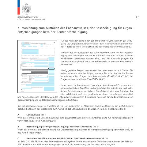 Dokumentvorschau: Lohnausweis, Kurzanleitung — Lohn Quellensteuer, Liechtenstein (CERFA n°lohnausweis-kurzanleitung)