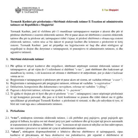 Document preview: Kushtet e perdorimit te portalit e-Filing — e-Filing, Shqipëri
