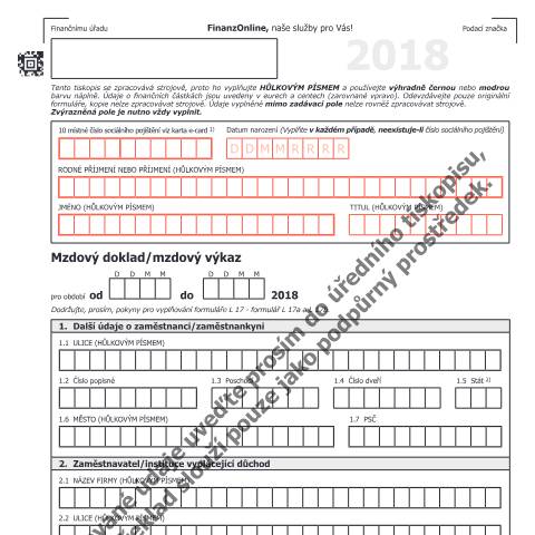 Dokumentvorschau: L17-CZ — Mzdový výkaz/výplatní doklad 2018 — Steuern, Österreich (CERFA n°L17-CZ)
