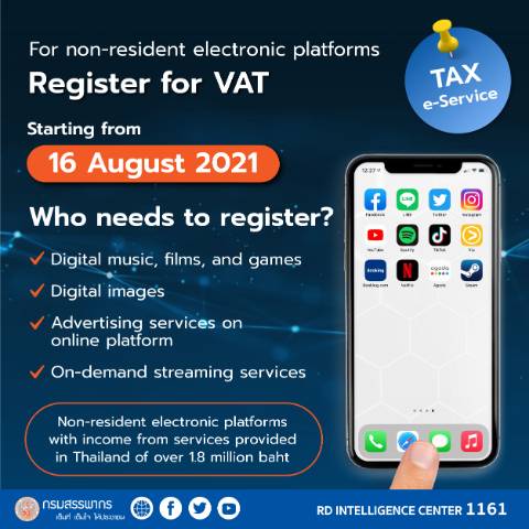 Document preview: 16 August 2021 For Non-resident Electronic platforms register for VAT now — Tax Forms & Guides, ไทย